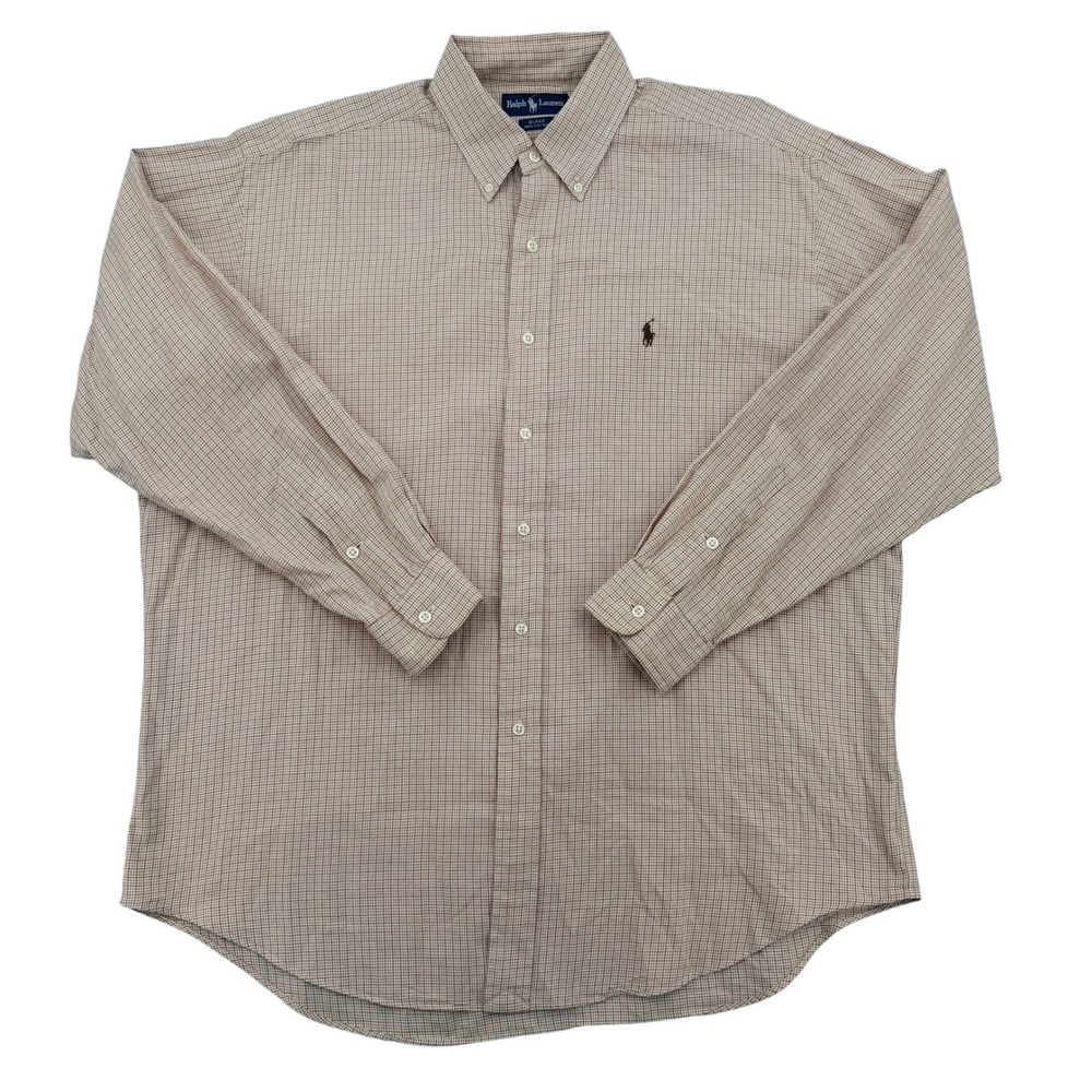 Polo Ralph Lauren Blake Men L Large Tan Brown Check Cotton Button Down Shirt